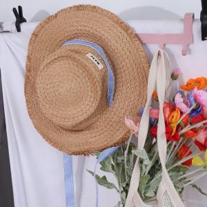 Lace-up Straw Weave Sun Hat Letter Wide Brime Summer Sunscreen Bucket Hat Breathable Stripe Bowknot Beach Sun Cap Ladies/Girls