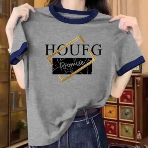 Qiqi Women Summer Korean Style O-Neck Cartoon Printed Slimmer Look Formal Shoulder T-Shirt 2546