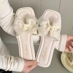 [Free Shipping] New Fashionable Womens Slippers for Summer Mesh Bowknot Design Suitable for Wearing with Skirts Flat Non-Slip Slippers
