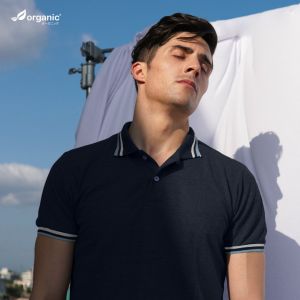 Organic Mens Lined Pique Polo Shirt Collection: Honeycomb Breathable Casual