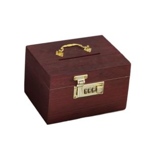 BEIBEI กระปุกออมสิน กระปุกออมสิน 100000 เรโทร ประหยัดถังไม้ สี่เหลี่ยมผืนผ้าทรงสี่เหลี่ยม สไตล์จีนจีน กล่องล็อกเงินรหัสผ่าน กล่องเก็บสมบัติ ที่จับโลหะจับ ถังใส่เงิน ของใช้ในครัวเรือน