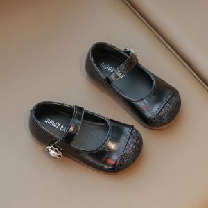KD0010 Sepatu Flat Anak Perempuan Glitter Zipper Hitam/Emas Bisa COD dengan Kotak