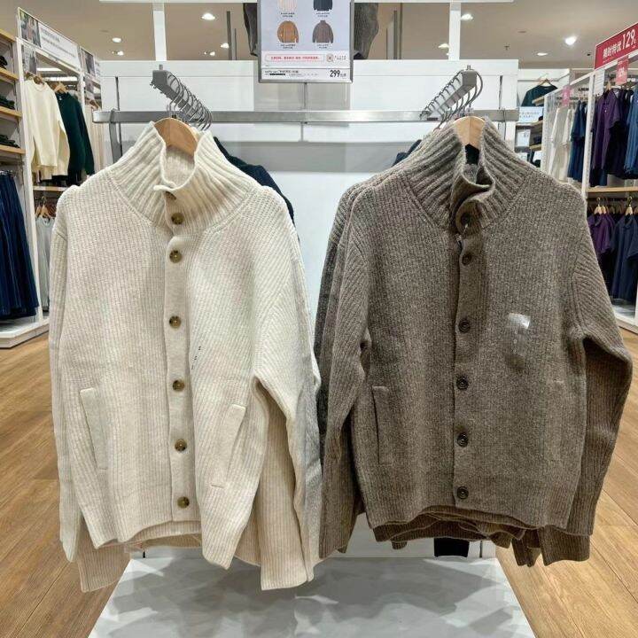 Genuine imported UNIQLO Ujia Men's/Women's 2023 Autumn and Winter Knitted  Cardigan Long-Sleeved Soufflé Sweater Jacket Y461407 Japan NEW | Lazada