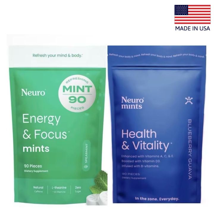 Neuro Mints Energy & Focus Mints 90 Pieces 40mg Natural Caffeine + L ...