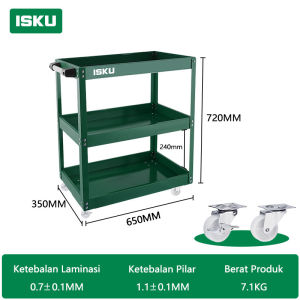 ISKU Troli Bengkel 3 Susun Rak Perkakas Dorong Tipe A B Trolley Besi Baja Tebal Heavy Duty Meja Kerja Otomotif Salon Mobil Detailing Anti Reyot Roda Rem PU Silent Tempat Penyimpanan Alat Serbaguna Rak Samping Obeng Kuat Awet Tahan Lama