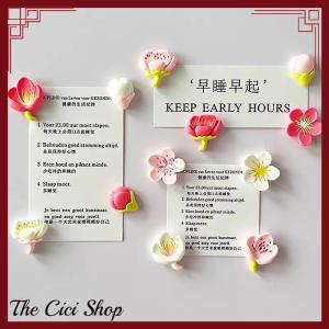 [The Cici Shop] 12pcs Creative Whiteboard Cartoon Magnetic Sticker Fridge Magnet Pink Flower Resin Decorative Refrigerator Magnets