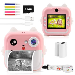 Kids Camera for Girls Boys Kids Instant Print Camera Toy for 3-14 Year Old 1080P HD Kids Digital Camera with Photo Paper Birthday Gifts for 3/4/5/6/7/8/9+ Year Old Girl 6 Colour Pens 32GB SD Card