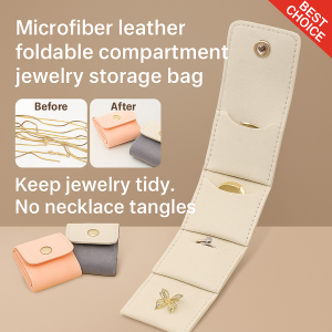 Microfiber leather foldable compartment jewelry storage bag