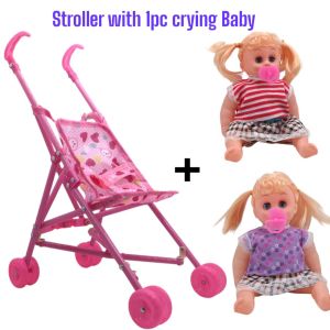 SSP Girl sitting in a baby stroller will blink doll for kids
