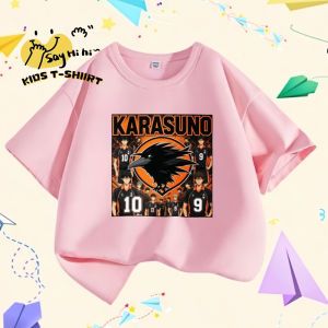 Anime Volleyball Team Print Kids Cotton T Shirt Round Neck Soft & breathable