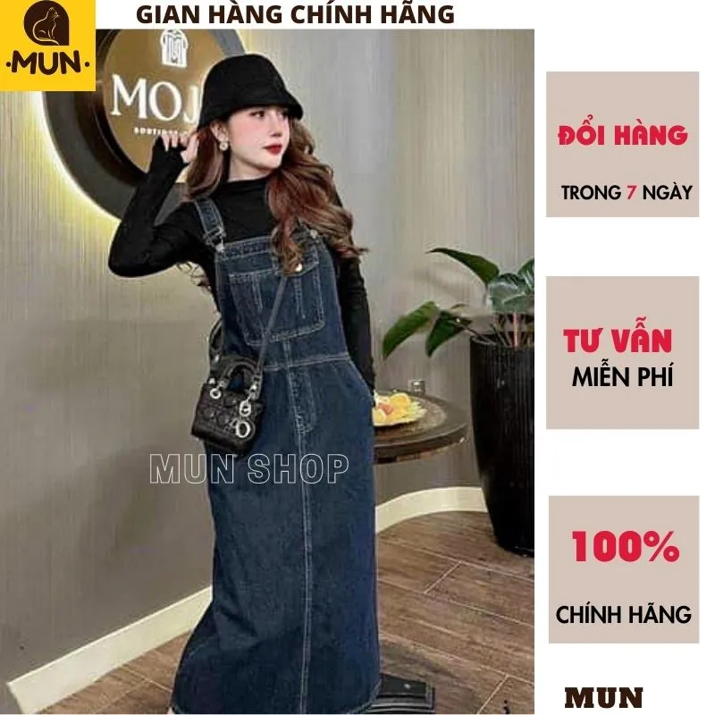 Váy yếm bò viền chỉ chun lưng dáng xòe, váy yếm jeans dáng dài phong cách  Hàn Quốc - Tìm Voucher