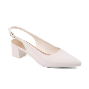 2.7-inch Korean bow thick heel pointed patent leather white sandals for women office heels