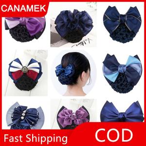 【CANAMEK】 Y Tá Tiếp Viên Phụ Kiện Tóc Bowknot Sọc Net Bun Tóc Bìa Phụ Nữ Barrette Net Bun Crochet Net Bun Snood