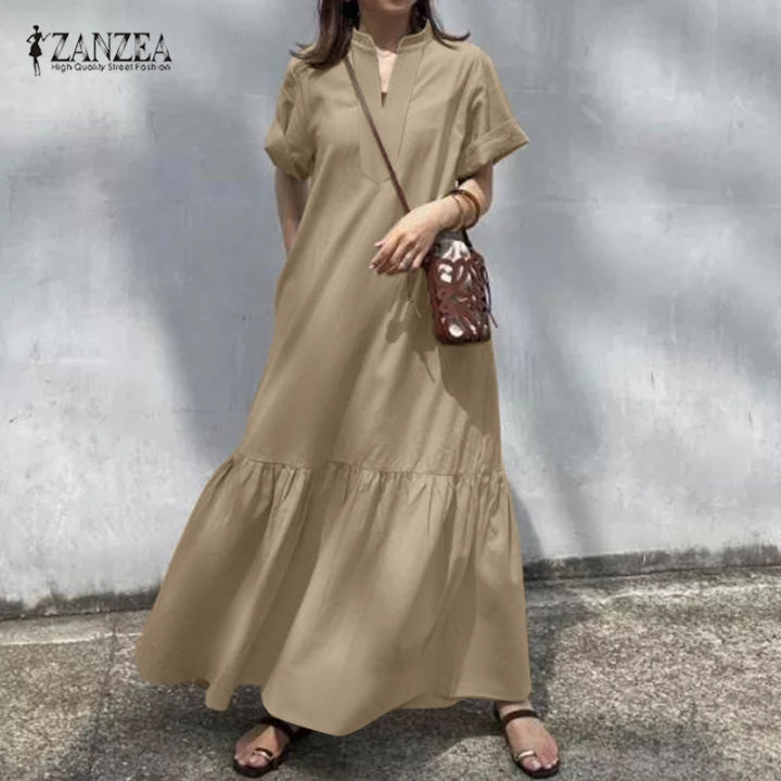 2019 Summer Women Elegant Office Work Denim Blue Dress ZANZEA Casual Loose Pockets Overalls Vestido Beach Robe Femme Plus Size