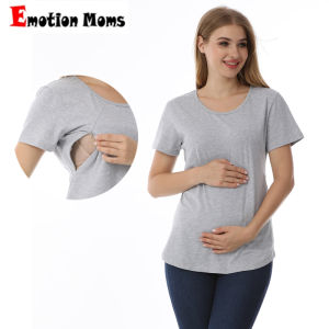 Emotion Moms New Women Maternel T-Shirt Short Sleeve Stretch Cotton Tops Zipper Breastfeeding Loose Pregnant Clothes Big Size2026