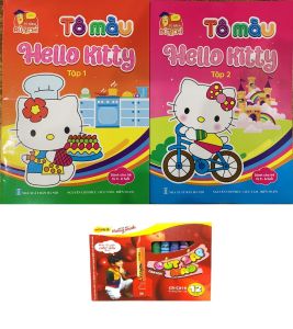 Sách - Combo Tô màu Hello Kitty (2 quyển) + sáp màu