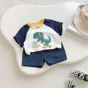 Set bộ tay ngắn bé trai áo thun zaclang họa tiết khủng long cool kid và quần short denim 9 tới 28kg BERNIE H1224B10