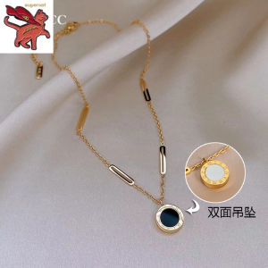 【Ready Stock】916 gold jewellery singapore necklace for women double-sided Roman numerals necklace simple design fashion niche personality jewellery birthday gift