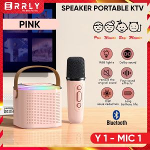 Home KTV Karaoke Speaker Bluetooth Y1 Wireless Portable Super Bass Set Mini Spiker Aktif Karaoke Lucu Colorful RGB