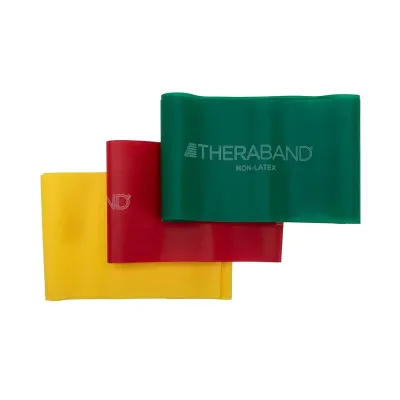 THERABAND Resistance Bands Set Professional Elastic Band For Upper & Lower Body Exercise Strength Training without Weights Physical Therapy Pilates Rehab Yellow & Red & Green Beginner