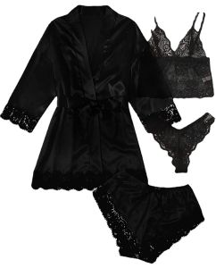 Homewear Delicate Lace Decoration Bathrobe Pursuing Life Satin Five-quarter Sleeve Keep Warm Luxury