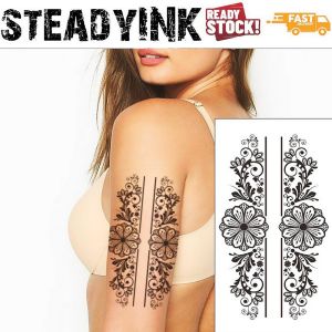 [𝚂𝚝𝚎𝚊𝚍𝚢𝙸𝙽𝙺] Temporary Tattoo Sticker Waterproof | Intricate Floral Designs with Swirling Vines | Makeup Carnival Event Festival Party |
