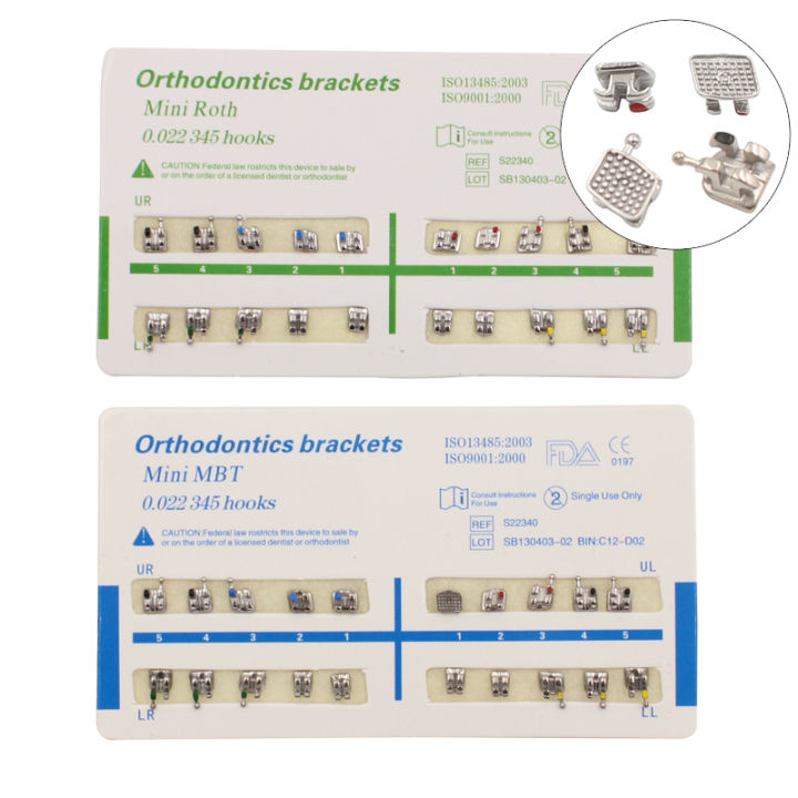 10 Packs Dental Orthodontic Brackets – Mini Roth MBT .022 Slot, 3-4-5 Hooks, Assorted