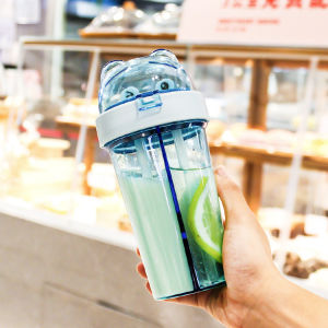 Cartoon Creative Water Bottle/Dual Straw Drink/Separate Double Straw Drink/Gift/420ML