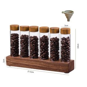 MMLUCK Walnut Wood Coffee Beans Storage Container With Breathable Lid Portable Tea Tube Bottle Glass Vials Convenient Coffeware Set Gift