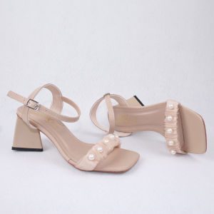 Giày sandal nữ cao gót tam giác 6.5cm quai ngang dún kết châu SD101