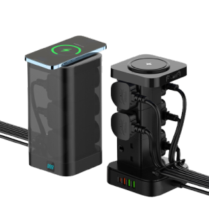 【SG STOCK】Heavy Duty Safety Vertical Power Strip Extension Socket Tower with USB C PD30W & QC3.0 Wirless Charger Trailing Socket Extension Cord 2 Meter Surge Protector Singapore UK Plug