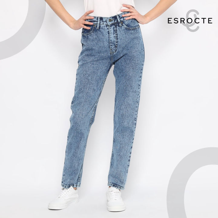 ESROCTE Celana Rubber Boyfriend High Waist Jeans Wanita P42 Soft