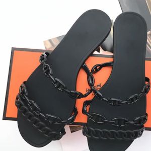 [Free Shipping] Summer H-brand pig nose slippers ins chain slide sandals chic flat beach sandals jelly shoes