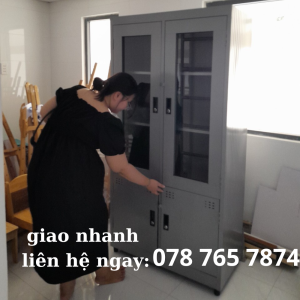 Tủ hồ sơ 2 cánh kính sắt đựng đồ văn phòng tài liệu công ty trường học có khóa giá rẻ tủ sắt đẻ đồ cá nhân y hình