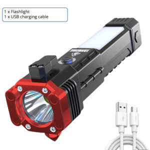SAVIO LED Flashlight Rechargeable With Car Safety Hammer Rechargeable Multifunctional Charging Power Work Light Emergency Fire Breaking Window Flashlight