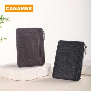 【CANAMEK】 Mini Credit Card Wallet Id Card Holder Mens Small Wallet Thin Sleeve Zipper Short Coin Wallet