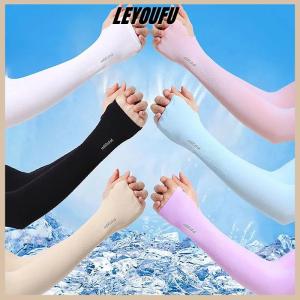 LEYOUFU UV Solar Arm Sleeves Woman Men Cycling Fingerless Gloves Cool Muff Summer Ice Silk Elastic Arm Cover Driving Anti-Sunburn Sleeve