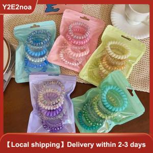 【Y2E2noa】 6Pcs Candy Color Hair Rope Lady Summer Telephone Wire Elastic Hair Band Frosted Spiral Cord Rubber Hair Tie Stretch Headband