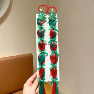 NO4 PANDA 1/2pcs Santa Claus Christmas Decorative Braided Wig Christmas Tree Dress Up Festive Hairpin Ornament Hair Accessory Ponytail Hairpiece Bow Braid Headband Kids