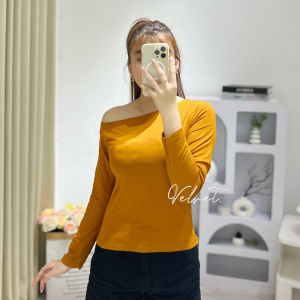 Crop Top One Shoulder Longsleeve / Atasan Sabrina Lengan Panjang Wanita Polos 6066