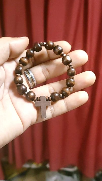 Mens Wooden Rosary Bracelet Rosary Bracelet With 10mm Striped Cut