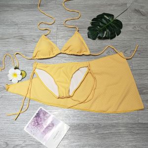 Bikini đồ bơi nữ đi biển set 3 chi tiết áo ngực kèm mút mỏng quần chip kèm khăn quấn chất liệu vải xốp BINSPORTS BHV225