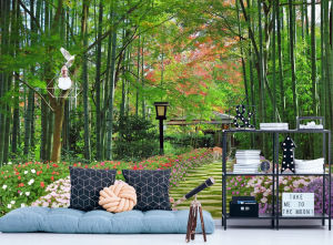 Tranh dán tường 3d thiên nhiên rừng trúc xanh tươi mát sẵn keo dán