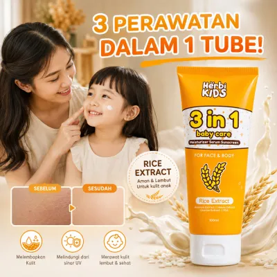 HERBI KIDS 3 in 1 Baby Care 100ml Sunscreen Anak Moisturizer Serum Wajah dan Tubuh Rice Extract
