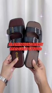 YOTO Summer Flat Slippers For Women Casual Leather Double Strap Design Indoor Outdoor Sandals