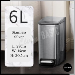 6L Foot Pedal Step Bin Extra Soft Closing Stainless Steel Dustbin Rubbish Waste Bin Kitchen Room Trash LIVINBASIC