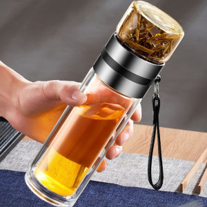 Bình Thủy Tinh Chịu Nhiệt Pha Trà 2 Lớp Cách Nhiệt Có Lõi Lọc Inox 304 Size To 470ml