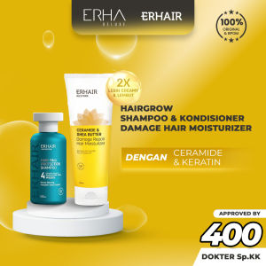ERHA ERHAIR Hairgrow Shampoo 100 ml + Kondisioner Damage Hair Moisturizer 200ml Untuk Rambut Kering dan Rusak