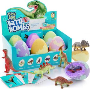 Dan&Darci Dino Egg Bath Bombs for Kids - Easter Basket Stuffers - Kid Baths with Surprise Inside - Dinosaur Toys Gift for Boys and Girls Ages 6 7 8 Years Old Gifts - Fun Educational Toy Fizzy