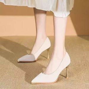 Free Shipping Pointed-Toe Shallow-Cut New Style Single Shoes Comfortable And Non-Slip High Heels For Women Black With A Slender Heel Suitable For Work And Professional Settings High-Heeled Leather Shoes